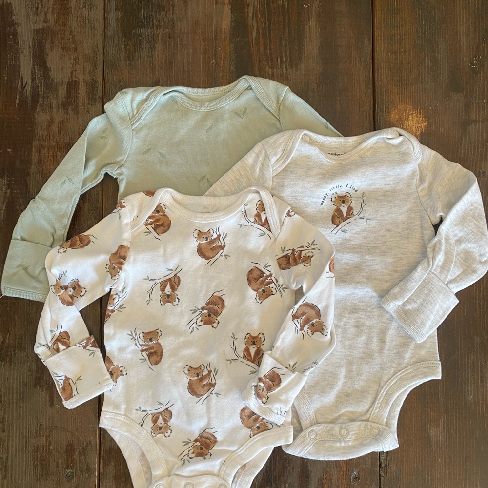 Carter's Woodland Animal and Solid Bodysuits - Green, Gray, and White